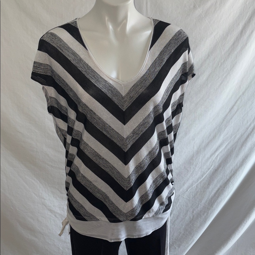 Women's Black & White V-Neck Stripe Top